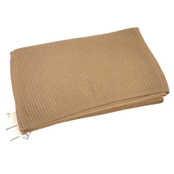NORDSTROM 100% Cashmere NEW Rib Knit Plush Scarf Beige NEW With Tag - Picture 2 of 14